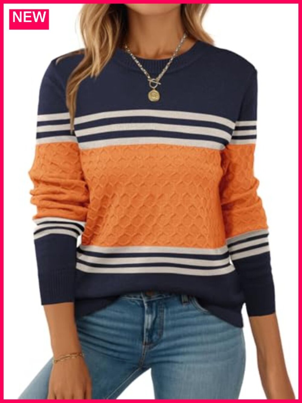 Women's Ribbed Knit Crew Neck Long Sleeve Pullover Sweater